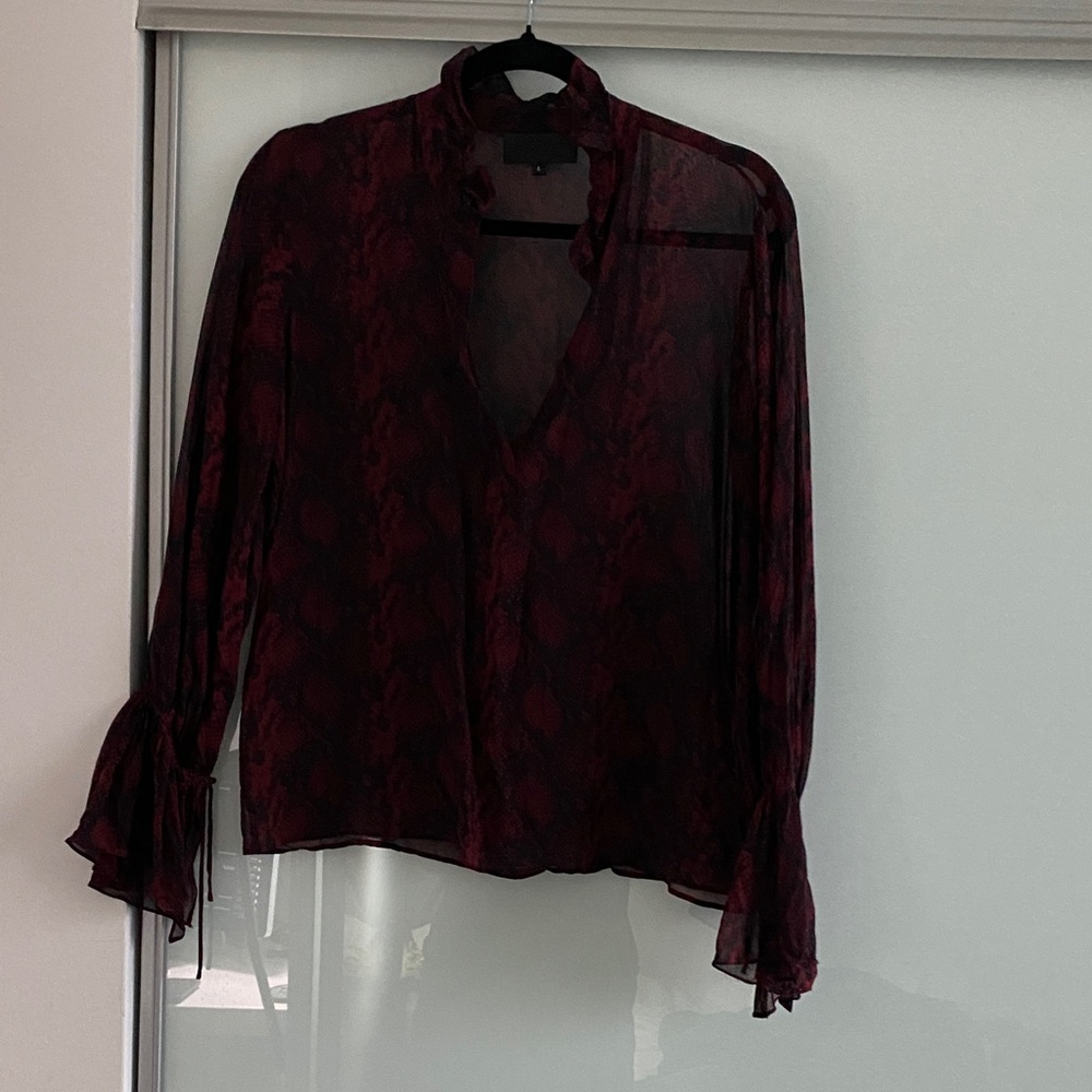 Nili Lotan Deep Burgundy Sheer Blouse